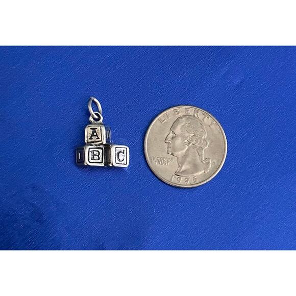 Sterling Silver ABC Baby Blocks Charm, Silver ABC Baby Blocks Pendant - Picture 3 of 3